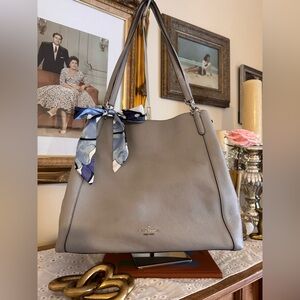 Kate Spade Taupe Leather Shoulder Bag with Scarf Accent